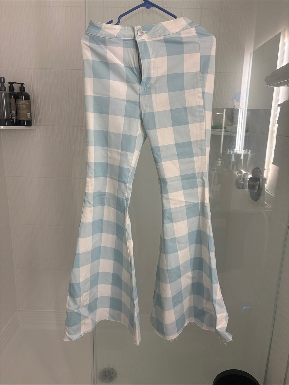 We The Free Blue and White Gingham Flare Pants